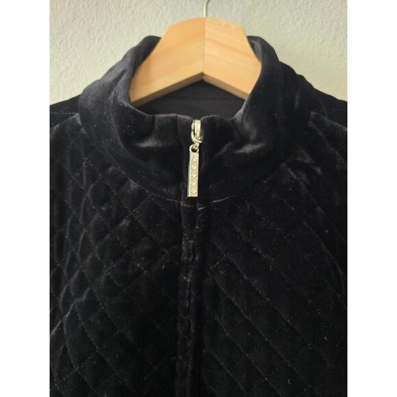 Susan Graver Weekend Women’s S Black Velvet Quilted Vest Zip Up Rhinestone - Picture 3 of 8